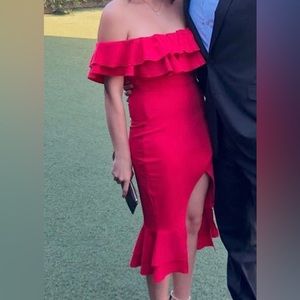 Red off the shoulder ruffle dress size M